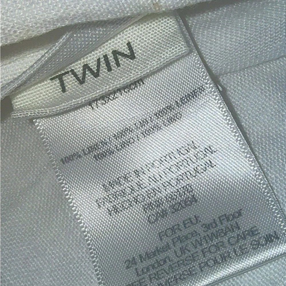Anthropologie stitched organic linen duvet cover twin Dorm white grey embroidery